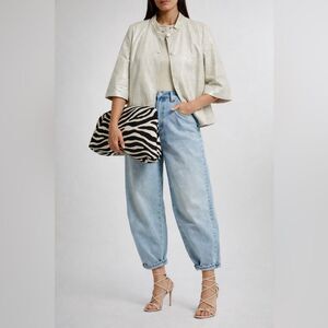 Michael Simon Metallic Leather Jacket Blazer Full Lined Shimmer Chic L Luxury